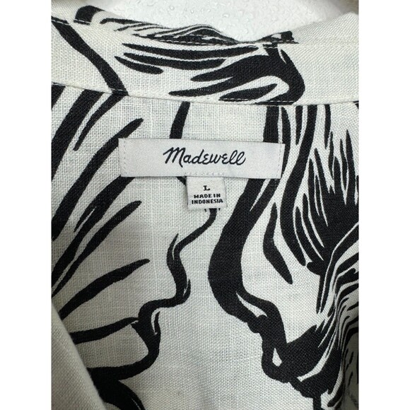 Madewell Large Boxy Cap Sleeve Shirt 100% Linen in Lighthouse Button Front EUC - Picture 9 of 13